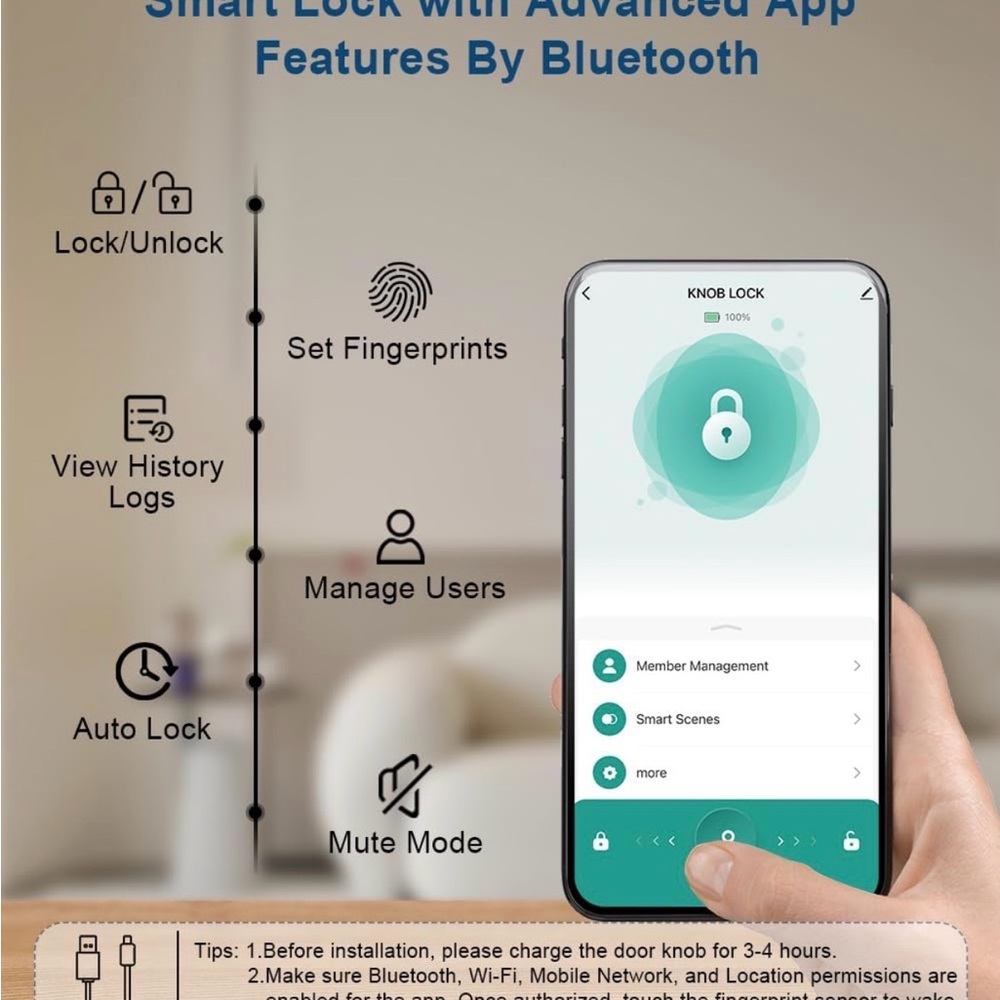 Smart Door Knob w/ Keypad & Fingerprint | App Control Lock | K10 Plus - Picture 5 of 9